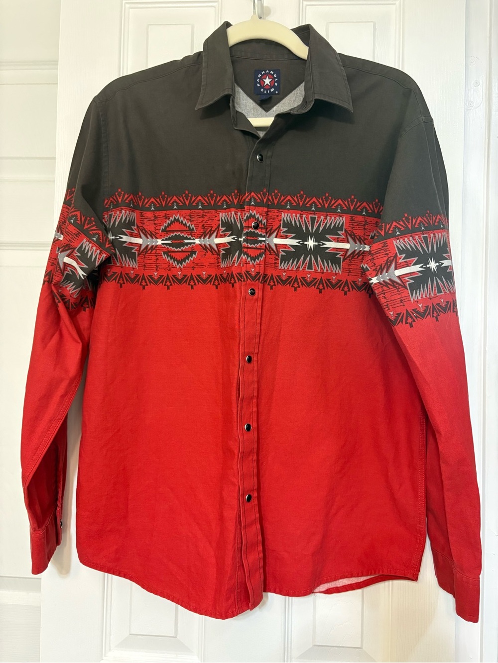 VTG Panhandle Slim Shirt Western Pearl Snap Aztec Cowboy Brown Red  Sz L/XL